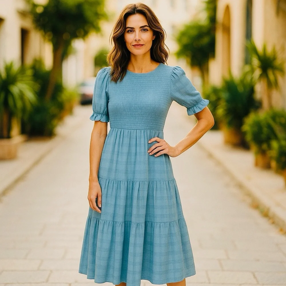 Lesty Blue Seersucker Midi Dress - Picture 6 of 8